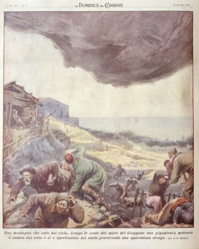 日本に落下する隕石の表紙イラスト 作： Achille Beltrame