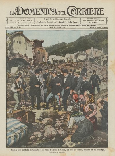 南イタリアの痛みと嘆き、王はサレルノ湾のチェターラの遺跡を訪れますか？ 作： Achille Beltrame