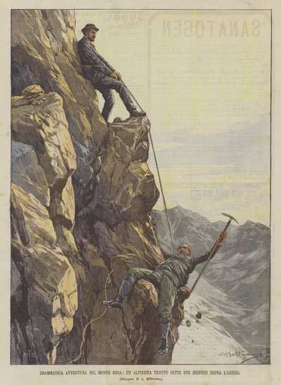 モンテローザの劇的な冒険、7時間の登山家が深淵の上で中断 作： Achille Beltrame