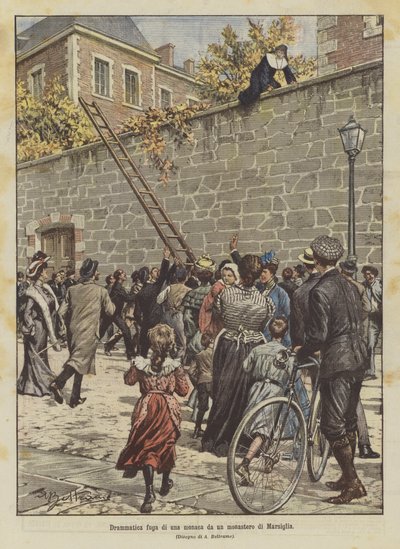マルセイユの修道院からの修道女の劇的な脱出 作： Achille Beltrame