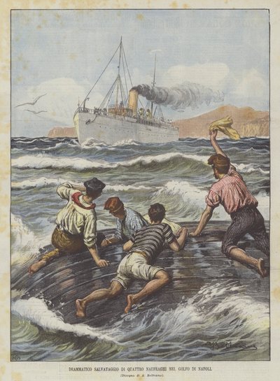 ナポリ湾の4つの漂流者の劇的な救助 作： Achille Beltrame