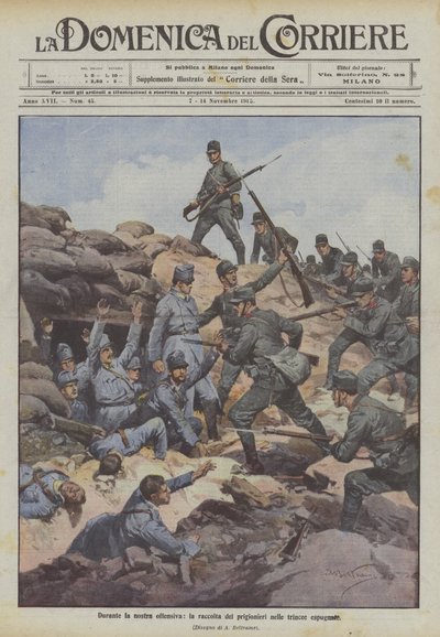 私たちの攻撃の間、征服された塹壕の捕虜の集まり 作： Achille Beltrame