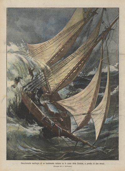 コルシカ島沿岸でのイタリア船のエキサイティングな難破と2つのハブの喪失 作： Achille Beltrame