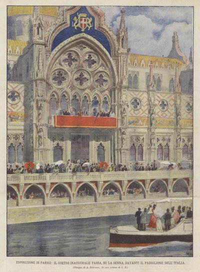 パリ展、就任式が通過、セーヌ川沿い、イタリアパビリオン前 作： Achille Beltrame