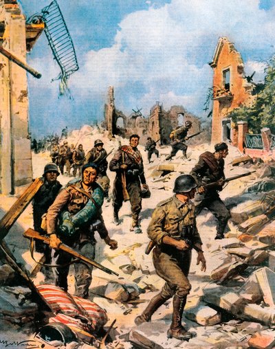 スペイン内戦中のテルエルでの戦闘、アキレ・ベルトラメ（1871-1945）「ラ・ドメニカ・デル・コリエール」より 作： Achille Beltrame