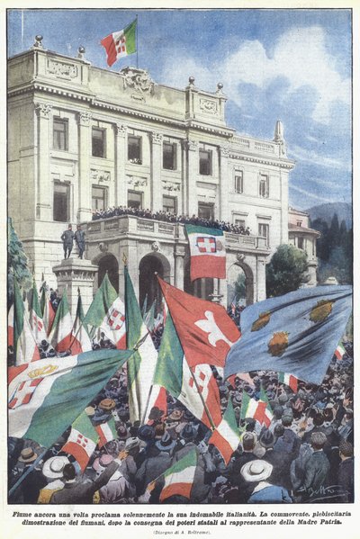フィウメは再び彼の不屈のイタリアの精神を厳粛に宣言します 作： Achille Beltrame
