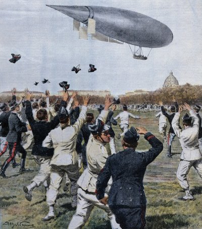 クロッコとリカルドニが操縦する飛行船のローマでの飛行（10月31日 作： Achille Beltrame