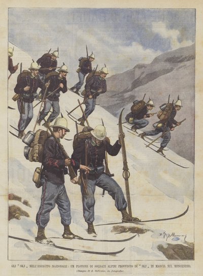 モンセニジオを行進するSKJを装備したアルパイン兵の小隊である国軍のSKJ 作： Achille Beltrame