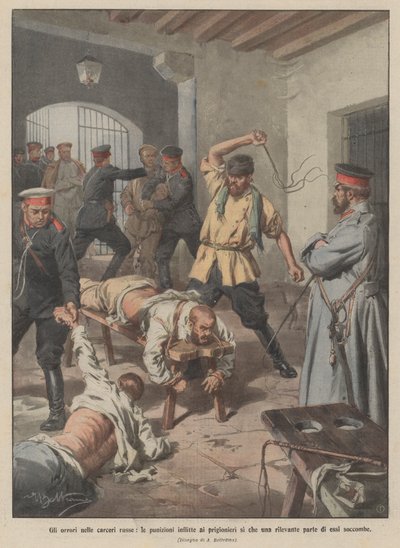 ロシアの刑務所の恐怖、囚人に与えられた刑罰、それらのかなりの部分は屈服する 作： Achille Beltrame