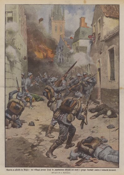 ベルギーのナイフ戦争、リエージュの近くの村で、人口は彼らの歯を守りますか？ 作： Achille Beltrame