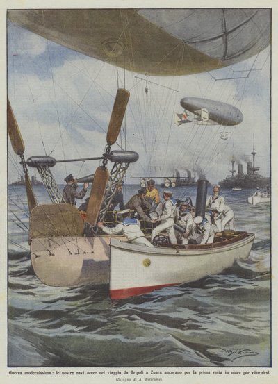現代の戦争、トリポリからスアラへの旅の最初の私たちの航空船？ 作： Achille Beltrame