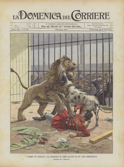 訓練場のドラマ、訓練された犬によって救出された展示会 作： Achille Beltrame