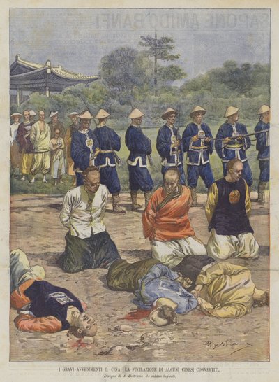 中国の深刻な事件何人かの中国人改宗者の射撃 作： Achille Beltrame