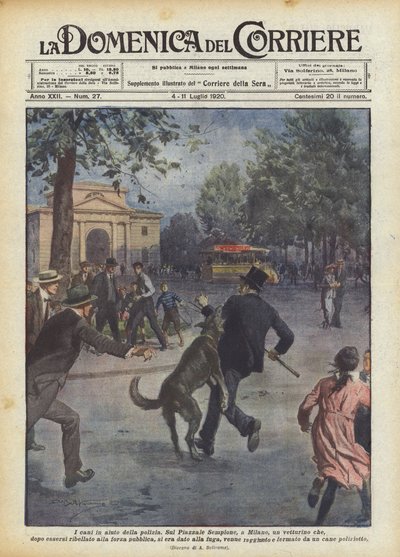 犬が警察の救助に来る 作： Achille Beltrame