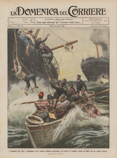 海のドラマ、ヴィスカヤ湾で難破したイタリアの蒸気の乗組員？ 作： Achille Beltrame