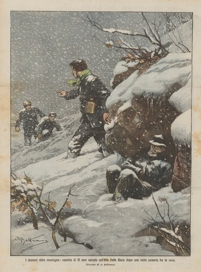 雪に覆われた夜を過ごした後、アッパーシュトゥーラバレーに保存された81歳の山のドラマ 作： Achille Beltrame