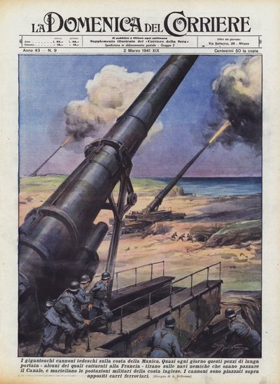 イギリス海峡沿岸の巨大なドイツ大砲 作： Achille Beltrame