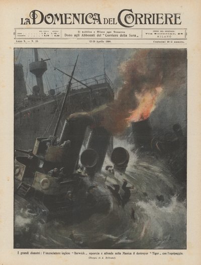 大災害、イギリスの巡洋艦Berwickがイギリス海峡の駆逐艦を破って破壊しますか？ 作： Achille Beltrame