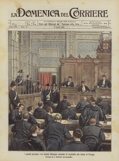 偉大な裁判、ペルージャのAssizeで殺虫剤で非難されたlex Lieutenant Modugno 作： Achille Beltrame