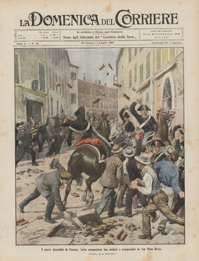 パルマの深刻な障害、兵士とストライカーの間のニノビクシオを介した血の闘争 作： Achille Beltrame