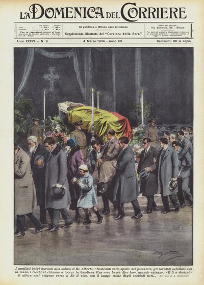 アルバート王の遺体の前で切開されたベルギー人 作： Achille Beltrame