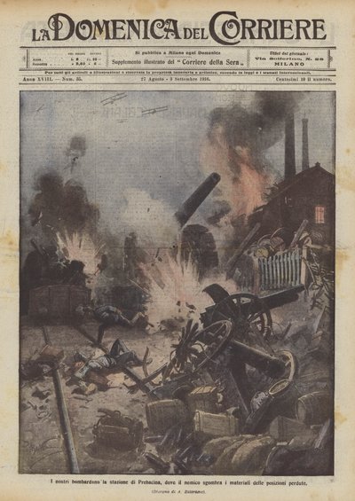 私たちがプレバチナ基地を爆撃し、そこで敵は失われたポジションの資料を片付けます 作： Achille Beltrame