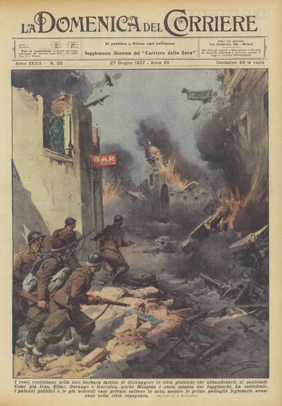 赤は都市にそれらを国民に放棄するのではなく破壊する野蛮な戦術を続けます 作： Achille Beltrame