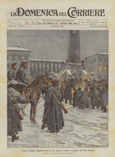 ロシアの暴動、包囲の状態に続くワルシャワ広場の現在の外観 作： Achille Beltrame