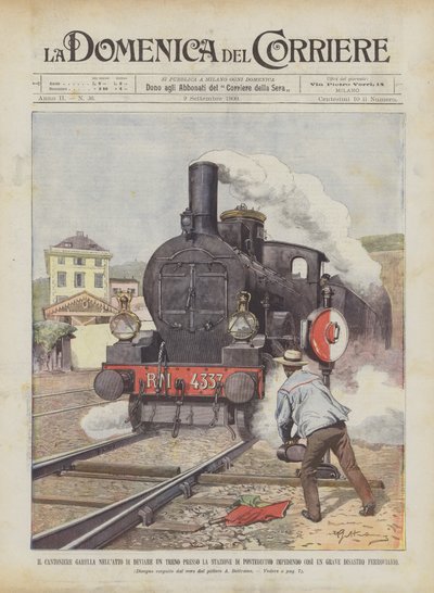 ポンテデシモ駅で電車を迂回させる行為を行うカントーニエレガレーラ？ 作： Achille Beltrame