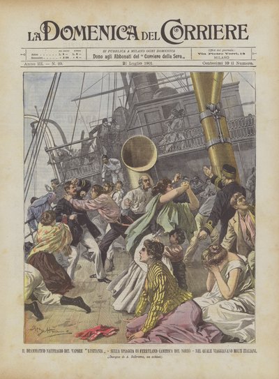 劇的な蒸気難破船ルシタニア、フェリーランドビーチ（北アメリカ）に？ 作： Achille Beltrame