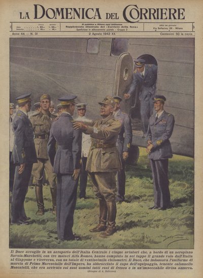 デュースはイタリア中部の空港に搭乗している5人の飛行士を歓迎しますか？ 作： Achille Beltrame
