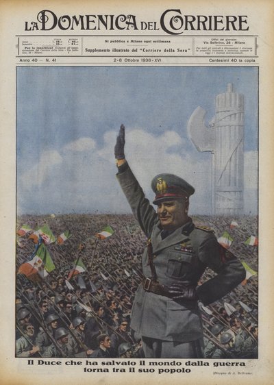 戦争から世界を救ったデュースは彼の人々に戻ります 作： Achille Beltrame