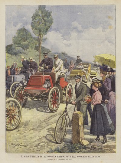 コリエールデッラセラ主催の車でのイタリアツアー 作： Achille Beltrame
