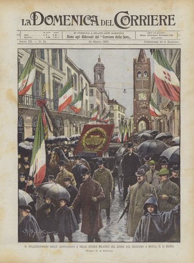 3月14日、ミラノの協会と学校が巡礼地としてモンツァの殺害地に巡礼 作： Achille Beltrame