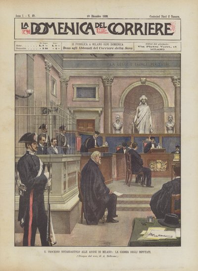 被告人の檻であるミラノのアザイズでのノタルバルトロ裁判 作： Achille Beltrame