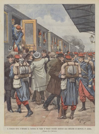 聴衆はパリから出発する会社のためにフランスの兵士を防ごうとしていますか？ 作： Achille Beltrame