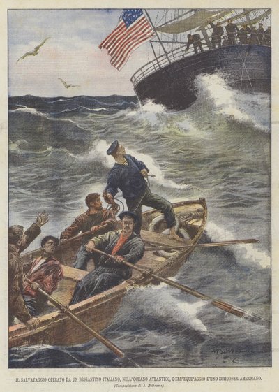 アメリカのDUnoスクーナー乗組員の大西洋のイタリアの旅団が運営する救助 作： Achille Beltrame
