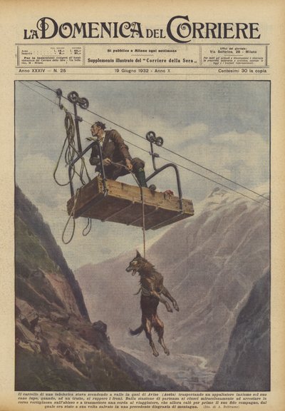 ロープウェイのトロリーは、Avise（Aosta）のトロリーを下流に向かって走っていましたか？ 作： Achille Beltrame