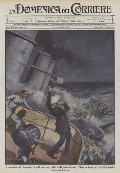 ガンベッタの司令官は、彼を救いたい人に叫んだ後、自殺します。 作： Achille Beltrame