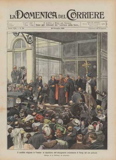 フランスの宗教紛争、パリの八十代大司教の宮殿からの追放 作： Achille Beltrame