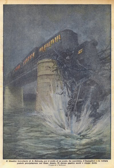 橋の崩壊によるS Eufemiaの鉄道災害 作： Achille Beltrame