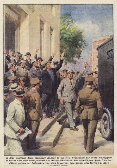 アメリカのイタリア人乗組員の誇り高い態度 作： Achille Beltrame