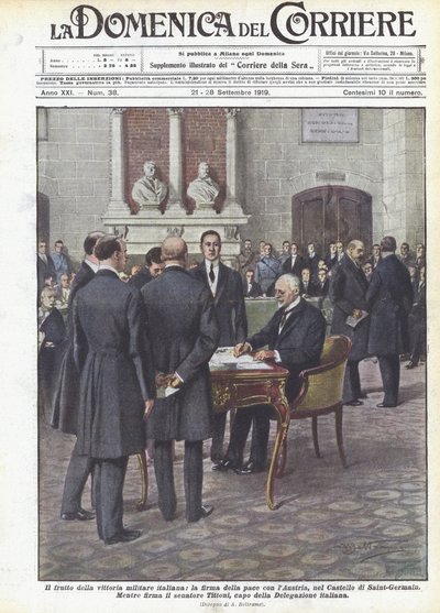 サンジェルマン城でのイタリアの軍事勝利の成果、オーストリアとの平和の署名 作： Achille Beltrame