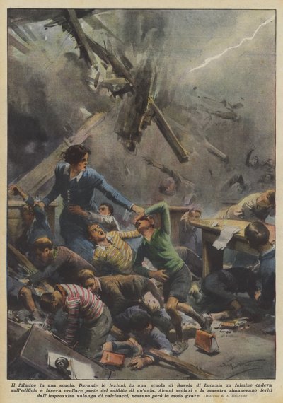 学校の雷 作： Achille Beltrame