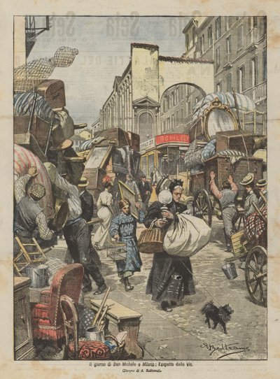 ミラノのサンミケーレの日、通りの外観 作： Achille Beltrame