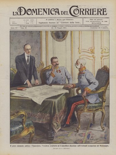 深刻な政治的瞬間、天皇、世襲大公および首相は主張する？ 作： Achille Beltrame