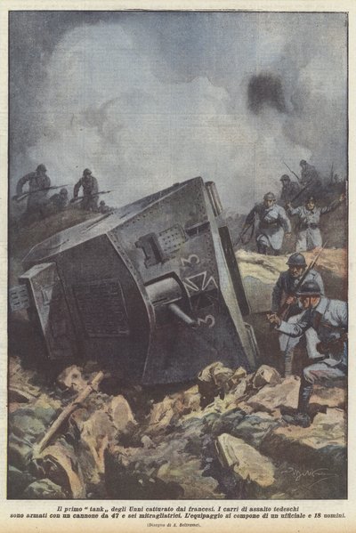 フランス軍が捕獲したフン族の最初の戦車 作： Achille Beltrame