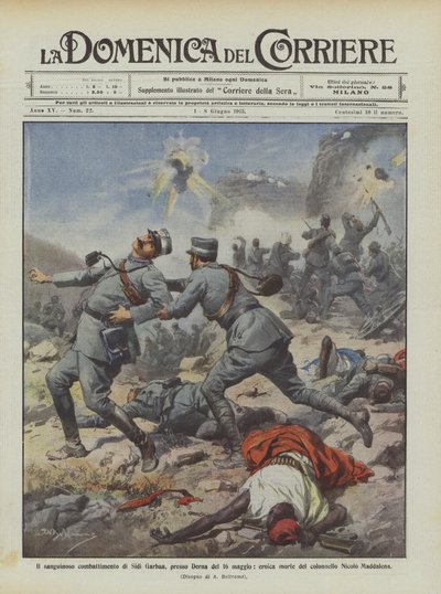 5月16日、デルナでのSidi Garbaaの血なまぐさい戦い。 作： Achille Beltrame