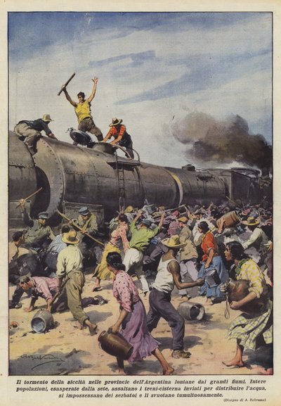 大河から遠いアルゼンチンの地方における干ばつの苦しみ 作： Achille Beltrame