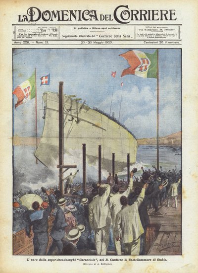 R Cantiere di Castellammare di Stabiaでの超ドレッドノートCaraccioloの発売 作： Achille Beltrame